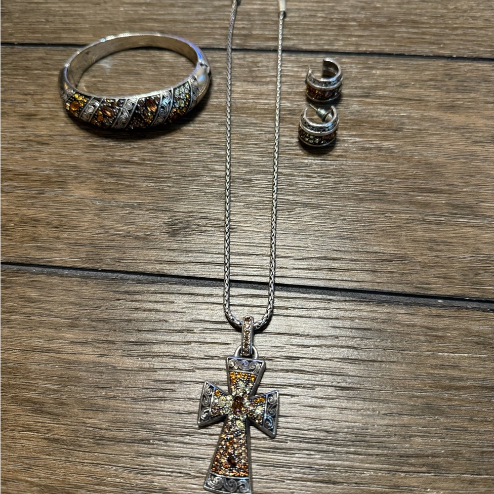 Brighton Crystal Voyage Crystal Cross Pendant Necklace, Earrings and Bracelet